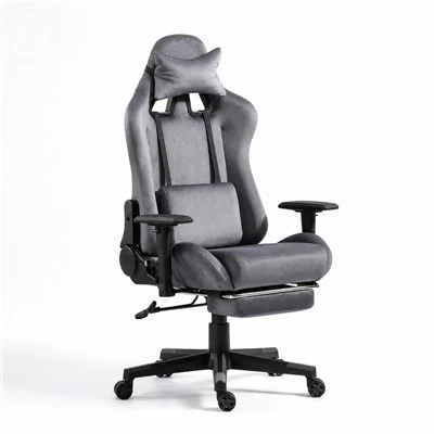 Sedia da gaming in tessuto con schienale alto e poggiapiedi